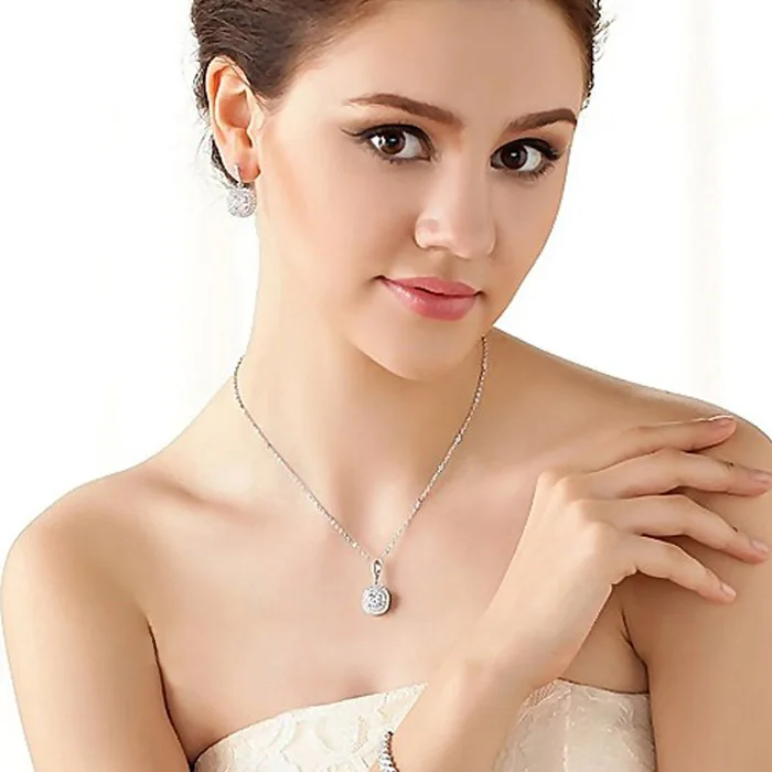 U7 Позолоченный Подвеска С Камнем Ожерелье Серьги Для Женщин Ювелирные Комплекты