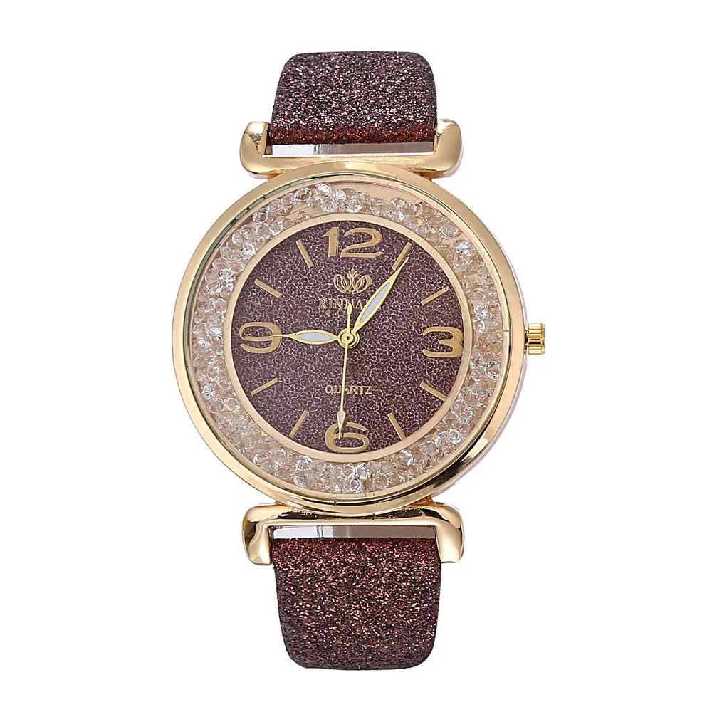 Часы женские аналоговые кварцевые с кожаным ремешком и бриллиантами | Наручные