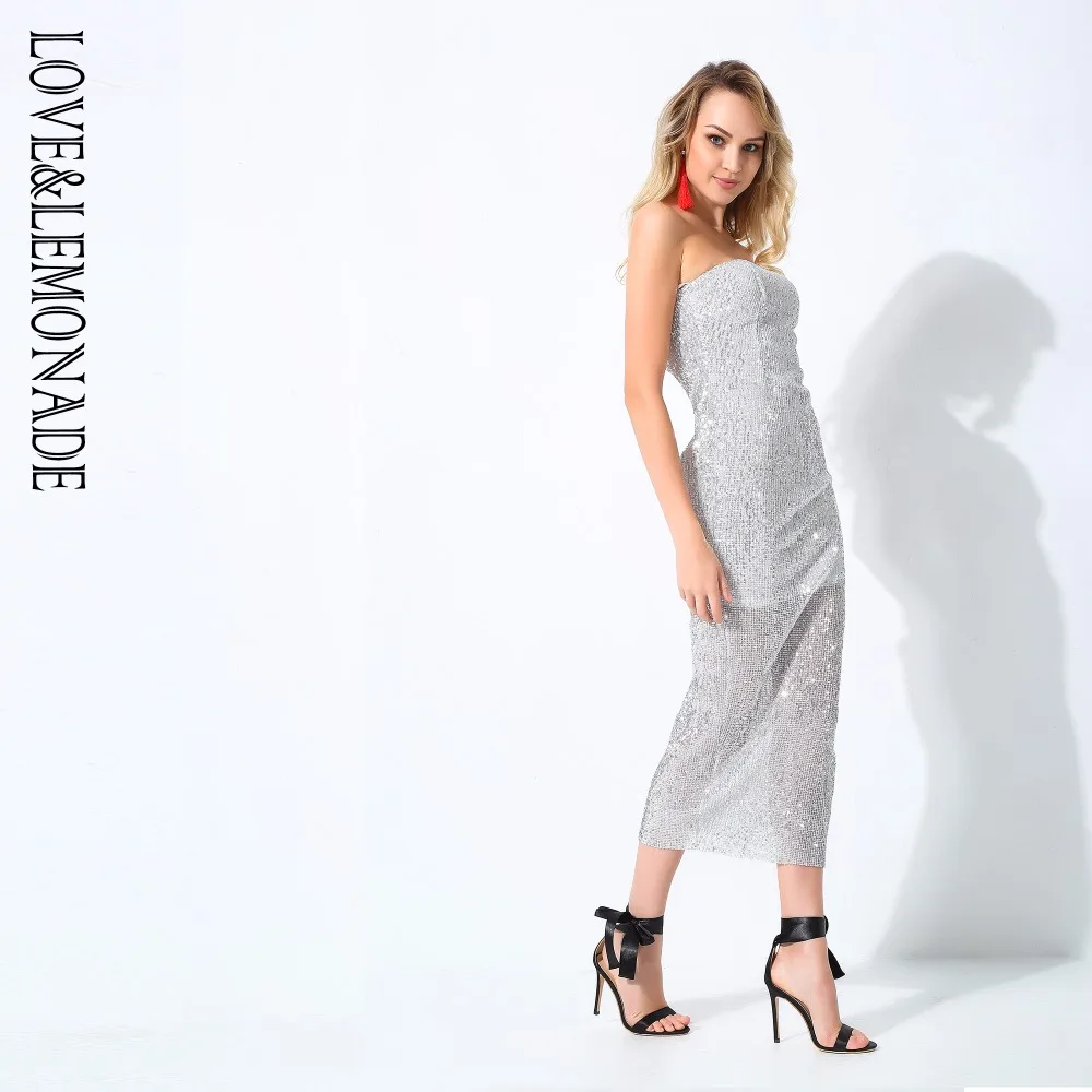 Любовь и лимонада серебристого цвета большие стрейч Блестки вечерние платье