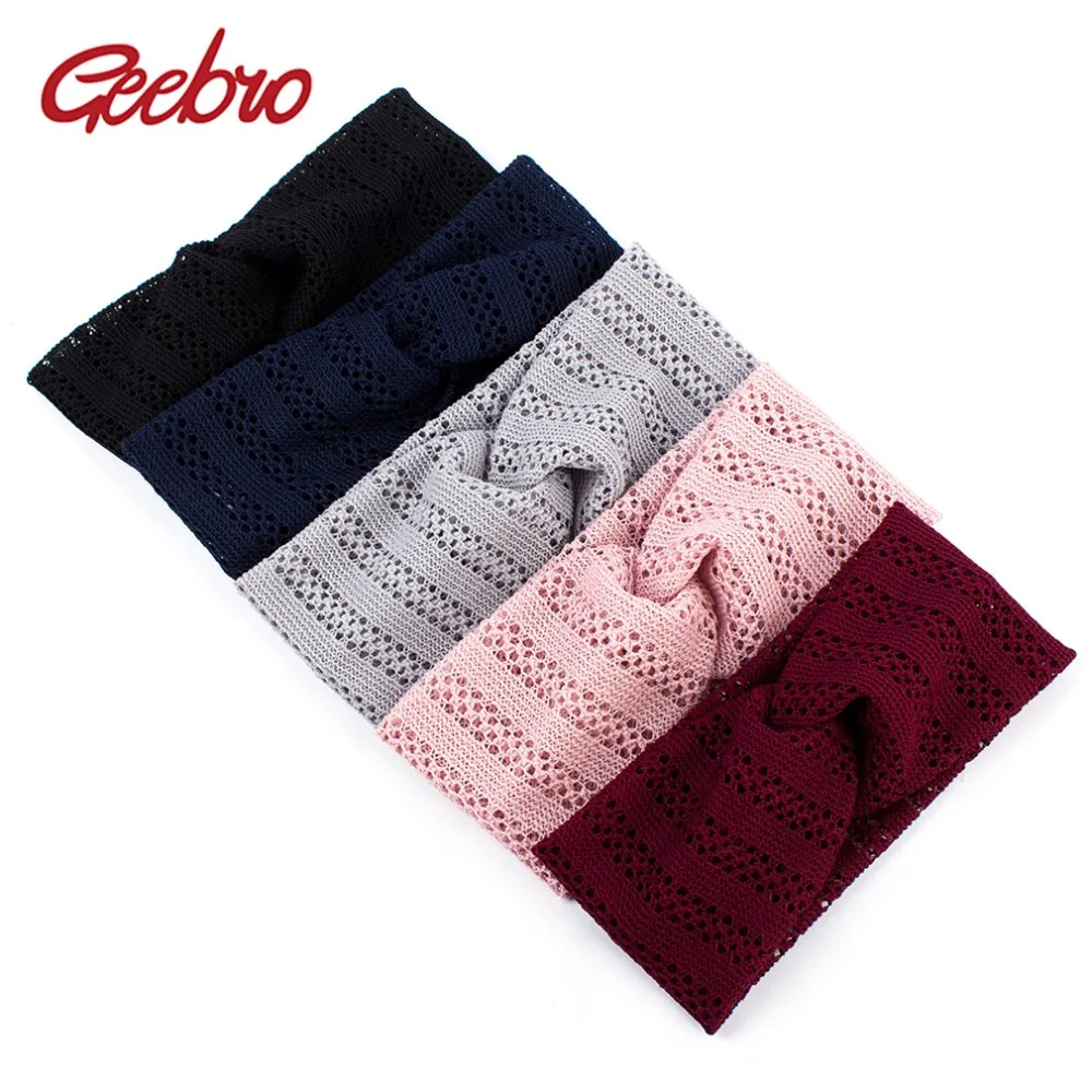 

Geebro Women's Knitted Breathable Headbands Summer Fashion Corss Knotted Turban Knitted Headband for Ladies Wrap Bow Hairband