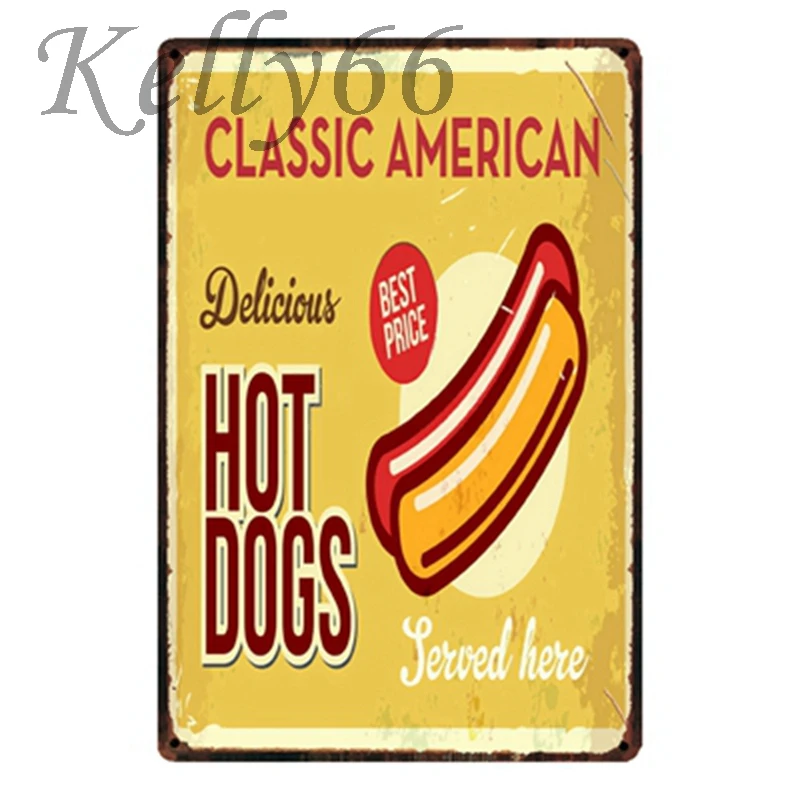 

[ Kelly66 ] CLASSIC AMERICAN HOT DOGS Sign Poster Home Decor Bar Wall Art Painting 20*30 CM Size y-1501