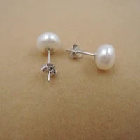 drop free shipping 100 nature freshwater pearl stud earring925 silver hook6 7 mm round pearl button shape