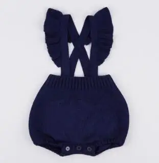 dark blue Детские вязаные детские комбинезоны милые комбинезоны для новорожденных девочек, одежда для мальчиков для маленьких девочек одежда без рукавов для мальчиков Ползунки, комбинезоны для малышей Трикотажные ползунки - Цвет: dark blue