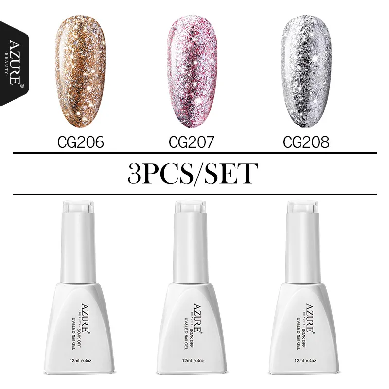 3pcs a set(4) Небесно-Голубой Красота голографический Блеск УФ-гель для ногтей Platinum маникюрный набор Био-Гели Soak Off УФ Гель-лак супер блестящие, для дизайна ногтей Лаки - Цвет: 3pcs a set(4)