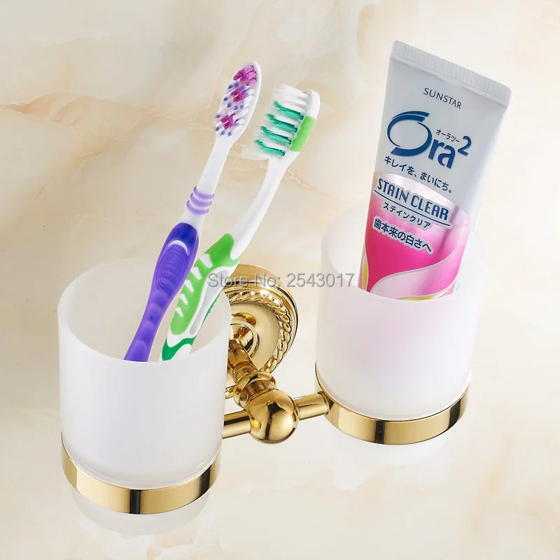 Держатели для чашек и стаканчиков настенные золотистые двойные стеклянные