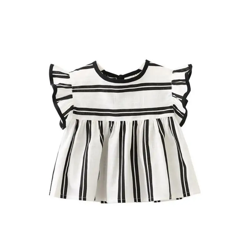 Розничная продажа в полоску для маленьких девочек с пышными рукавами футболка