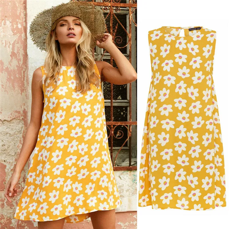 Платье женское повседневное Пляжное без рукавов с цветочным принтом | Женская