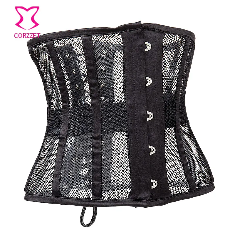 Черный корсет в сеточку и бюстье для талии под грудь со стальными косточками