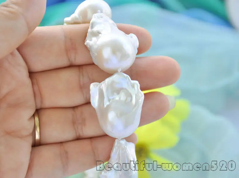 

Z6813 LUSTER 32mm white baroque KESHI REBORN PEARL NECKLACE 17inch