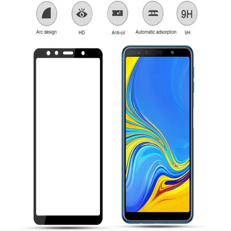 Закаленное стекло для Samsung Galaxy A7 A8 plus A9 2018 2 в 1 защитная пленка экрана объектива