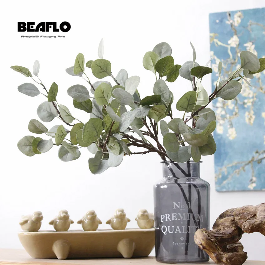 

1pc Artificial plants leaf Eucalyptus tree branch plastic Flower Arranging DIY flores autumn home wedding party Decoration