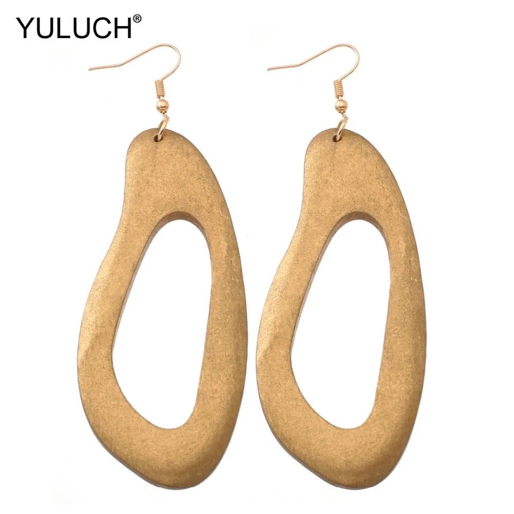 

YULUCH Wood Chip Geometric Hollow Simple Hanging Earings Boho Pendant Fashion Drop Earrings For Women Jewelry