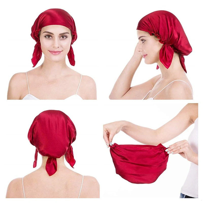 Женские шелковые шапки для сна Дамская Ночная Кепка шелковая кепка волос