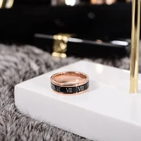 yun ruo rotatable black roman numerals ring rose gold color fashion titanium steel jewelry wedding birthday gift woman not fade