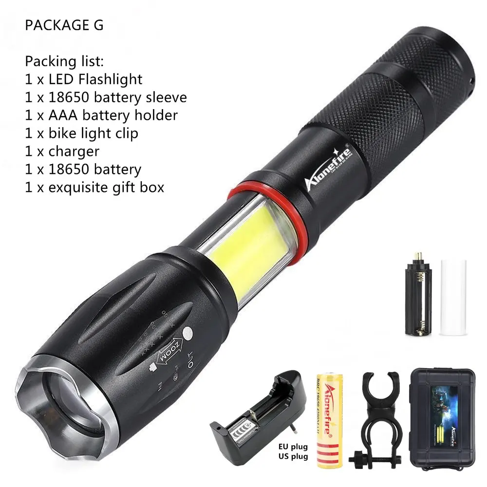 PACKAGE G AloneFire G701 Многофункциональный зум светодиодный фонарик 5000лм CREE XML T6 фонарь COB лампа магнит AAA 18650 перезаряжаемая батарея - Испускаемый цвет: PACKAGE G