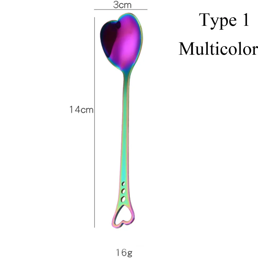 Type1 multicolor Красочная кофейная ложка в форме сердца из нержавеющей стали, свадебная десертная чайная ложка, кухонные принадлежности, Роскошная Посуда - Цвет: Type1 multicolor
