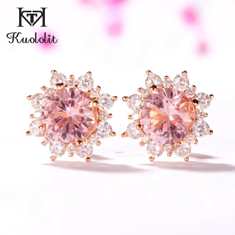 Rose gold Серьги-гвоздики из морганита kuolit для женщин, однотонные серьги из 925 пробы, серебра, розового золота, серьги с розовым камнем, хорошее ювелирное изделие - Цвет камня: Rose gold