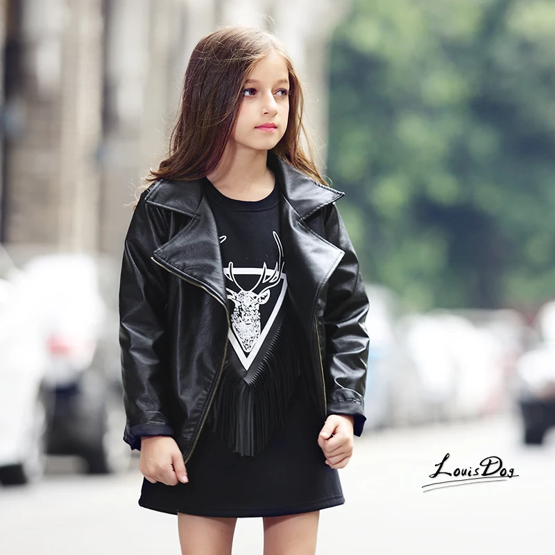 Осень 2018 г. Большие платья для девочек платье с кисточками черный флисовая