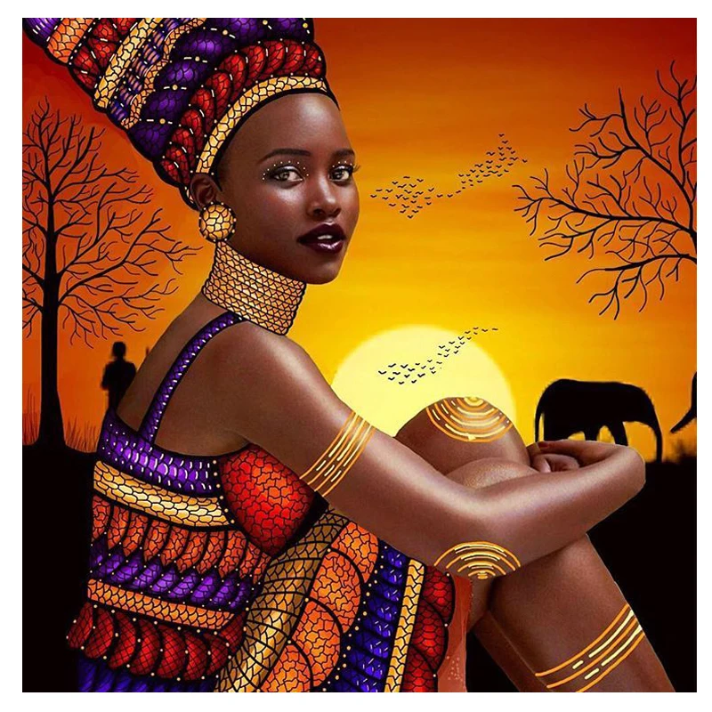 5D DIY Diamond Painting Full Square Drill &quotSunset african girl&quot 3D Embroidery Cross Stitch Mosaic Home Decor Z1087 | Дом и сад