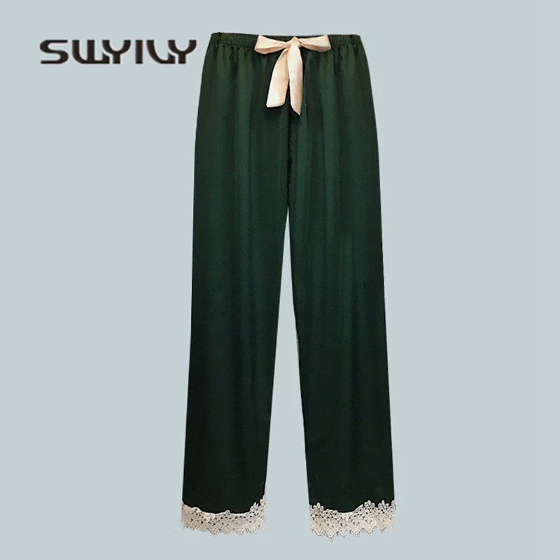 SWYIVY/женская пижама из искусственного шелка, удобная летняя женская одежда для сна, комплект с топом и штанами, кружевная Пижама, роскошная домашняя одежда