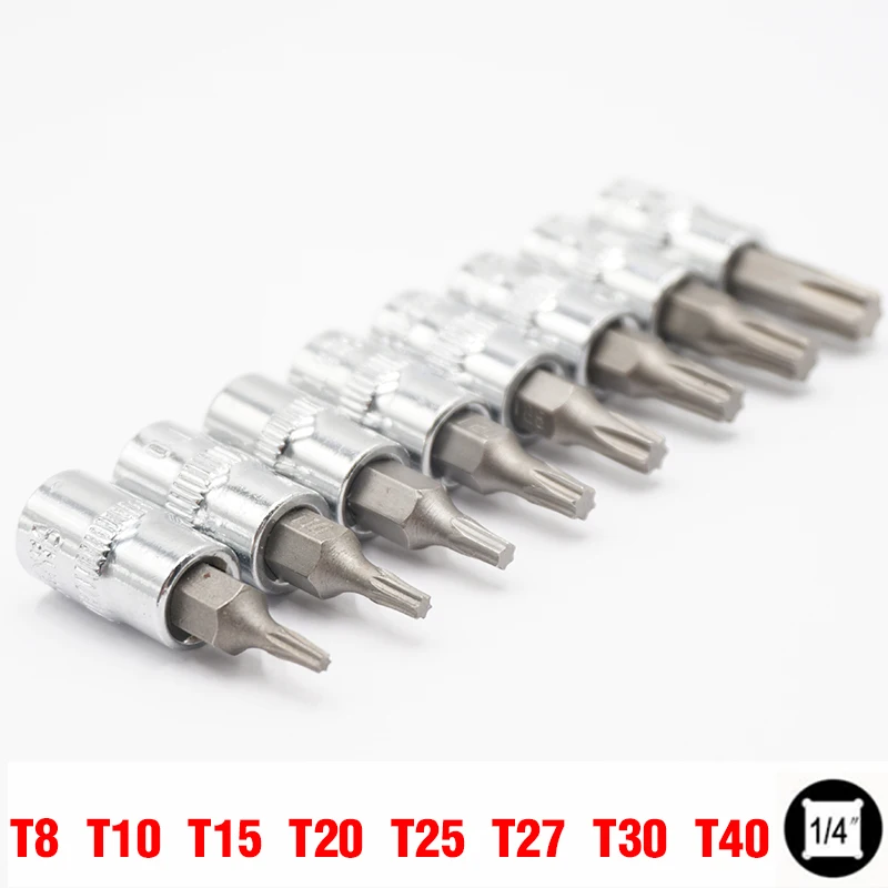 Набор торцевых головок Torx 8 шт. 1/4 дюйма Звездные биты для отверток T8 T10 T15 T20 T25 T27 T30
