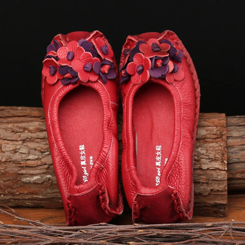 Maggie's Walker Women's Spring Genuine Leather Fashion Shoes Casual Flats with Flowers More Colors Plus Size 35~41 | Обувь