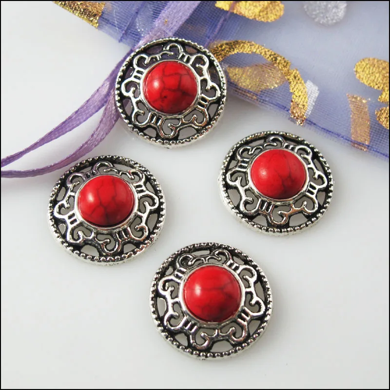 18 шт Ретро тибетский серебряный красный круглый Подвески Разъемы мм|round charm|round