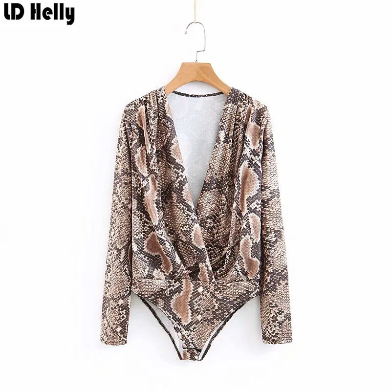LD Helly новые сексуальные боди Блузы с глубоким v-образным вырезом и животным