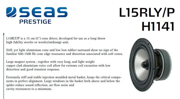 SEAS H1141-08 L15RLY/P H1141 5,2" средний басовый блок алюминиевый басовый динамик 8 Ом Vas 12L