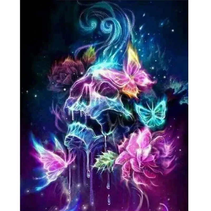 Алмазная картина с черепом бабочкой цветами квадратным сверлом вышивка животным
