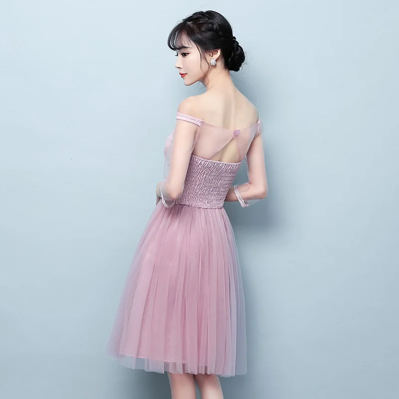 Розовое короткое платье подружки невесты Sweet Memory платья серого цвета для