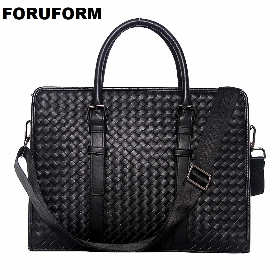 Genuine Leather Weave Business Men Bags Laptop Tote Briefcases Crossbody Bag Shoulder Handbag Men Messenger Bag