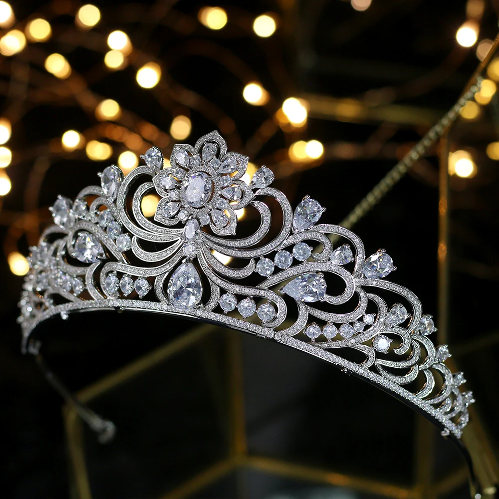 Vendimia brillante circonio completo novia tiara corona de cristal chapado boda novia...