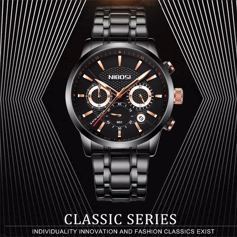 Часы NIBOSI мужские модные спортивные кварцевые водонепроницаемые полностью