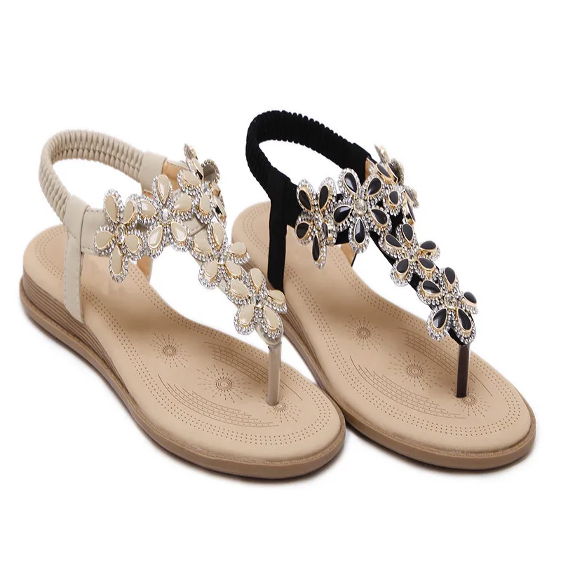 Женские босоножки с бусинами на плоской подошве|ladies flip flops|sandals beadsflat sandals |