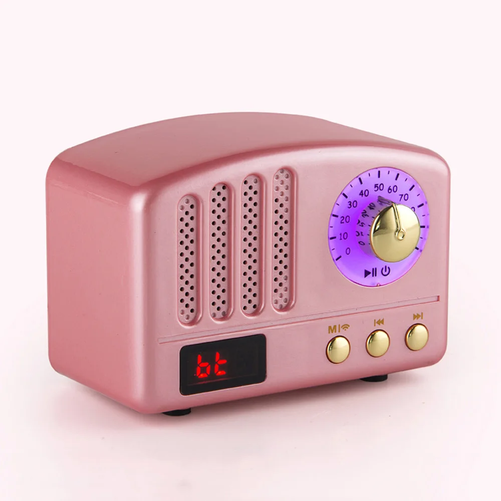 Pink Мини ретро Bluetooth динамик FM радио микрофон Портативный громкой связи открытый беспроводной Bluetooth динамик Mp3 плеер сабвуфер стерео спиа - Цвет: Pink
