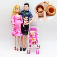 6pcs Happy Family Kit Toy Dolls Pregnant Babyborn Ken&Wife with Mini Stroller Carriages For Baby Dolls Child Toys For Girls Gift
