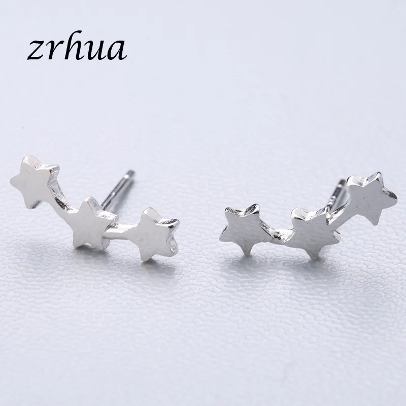 star ZRHUA 925 пробы серебряные Простые серьги-гвоздики подарок pendientes oorbellen букле d'oreille femmes Новая коллекция рождественские подарки - Окраска металла: star