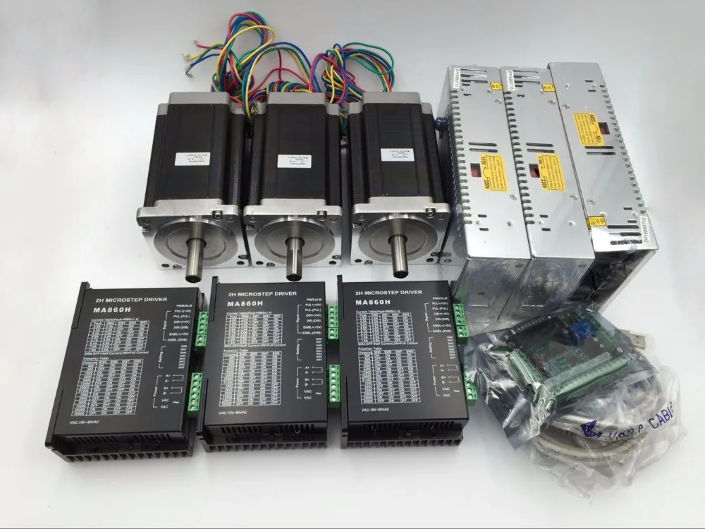 

Mach3 CNC Router Kit 3 Axis 4Nm 4A Nema34 Stepper Motor Drive Kit 3pcs+ Power Supply+ Breakout Board for Lathe Engraving Machine