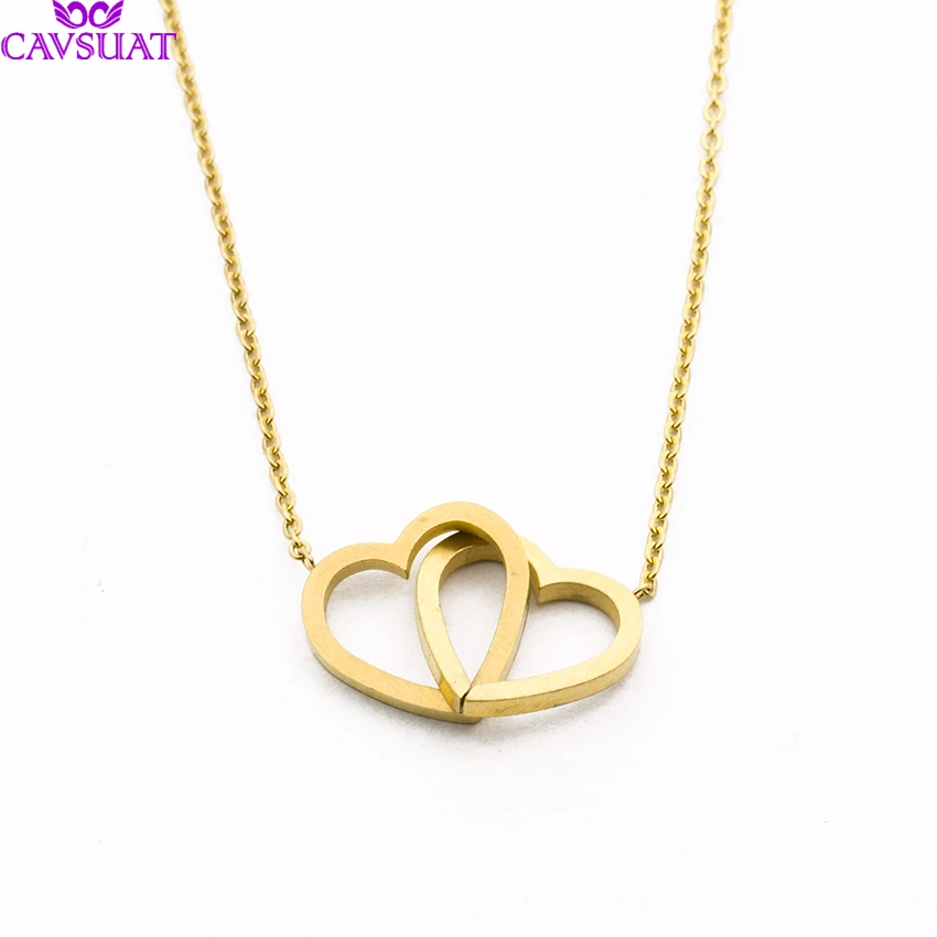 Простое Ожерелье с двойным кулоном в форме сердца цепочка ювелирные изделия