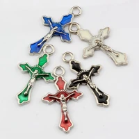 150 pcs 5 color mixed color enamel jesus crucifix cross charms 1831mm a0521