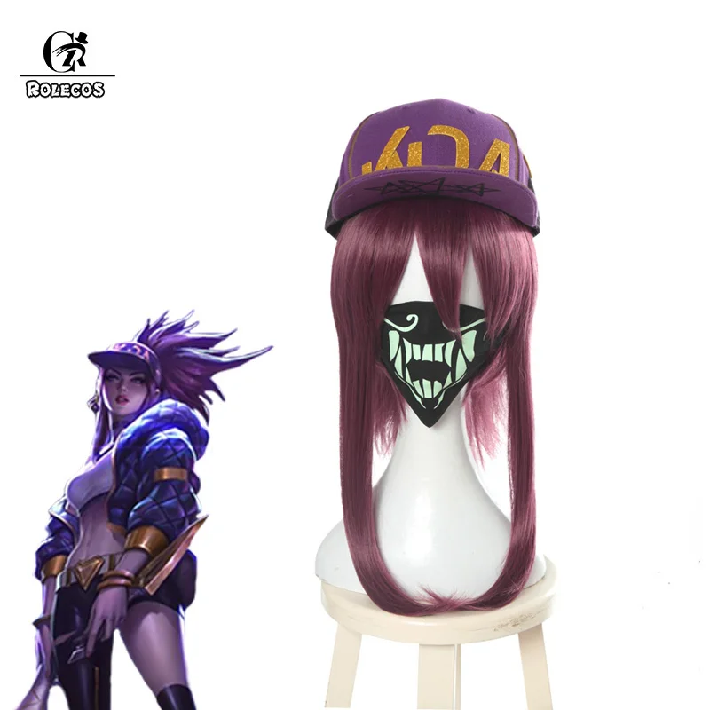 

ROLECOS KDA AKALI Cosplay Wig LOL Akali Cosplay Wigs 50cm Women Purple Wig with 45cm Ponytails Heat Resistant Synthetic Hair