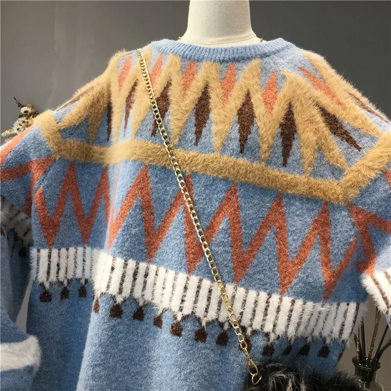 Loose Sweater Women Autumn Winter 2018 New Korean Version Large Size Casual Color Matching Student Tide X285 | Женская одежда