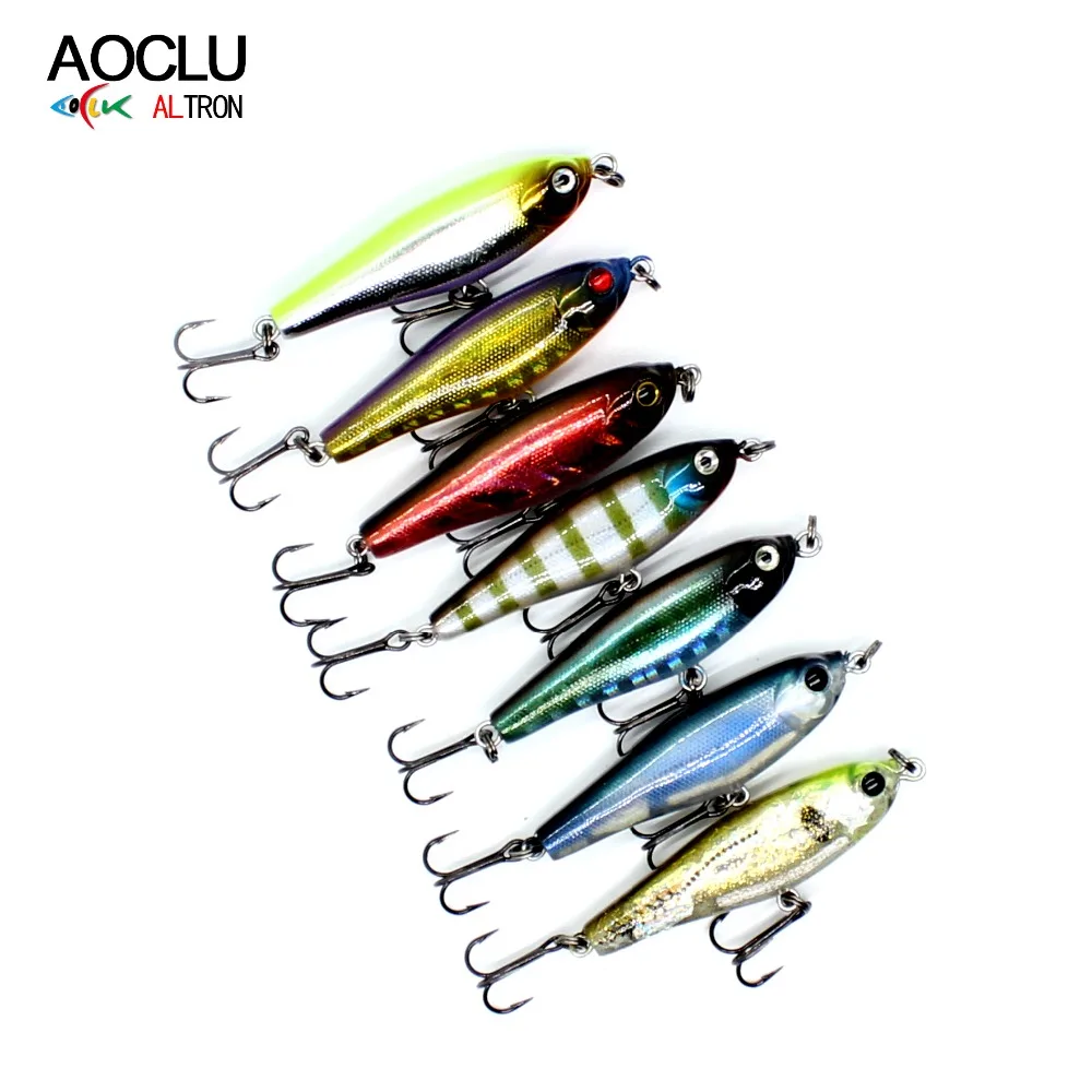

AOCLU wobblers 7PCS/LOT Super Quality 7 Colors 38mm Hard Bait Pencil Stick Fishing lures Bass Fresh Salt water 14# VMC hooks