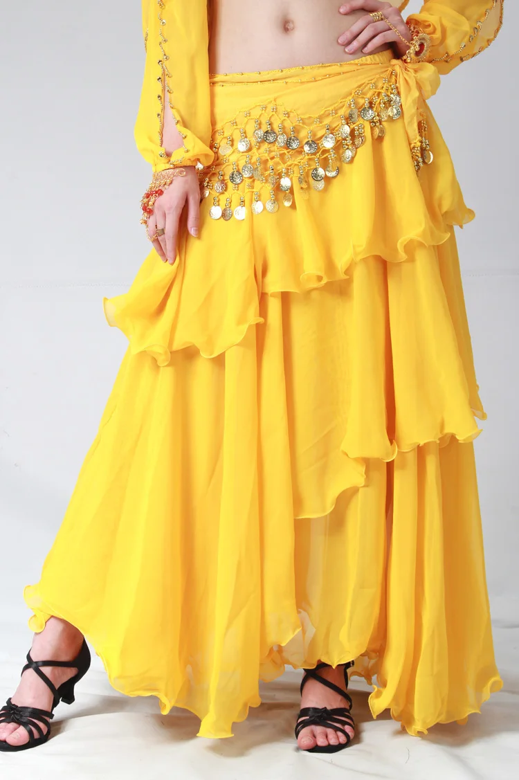 3 слоя индийские костюмы для женщин Танец живота одежда плиссированная юбка с