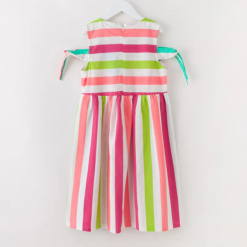kids &amp teenager girls summer rainbow striped cut-out shoulder casual dress children 4 to 16 years mide dresses clothing | Детская