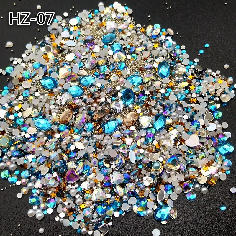 HZ07 1 коробка разноцветные стразы акриловые жемчужные ногти 3D ювелирные изделия хрустальные камни для украшения ногтей Маникюрные бриллианты - Цвет: HZ07