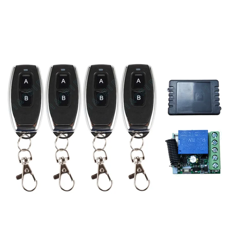 4 RC and 1 Receiver QIACHIP 433 Mhz универсальный Беспроводной удаленного коммутатора DC 12 V 1 канал реле приемника модуль+ 4 шт РФ передатчик 433 мгц дистанционного управления - Цвет: 4 RC and 1 Receiver