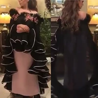 black prom dresses 2019 off the shoulder embroidery lace appliques ruffle satin sheath floor length evening dresses