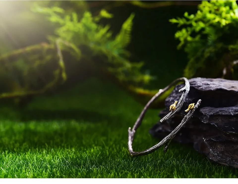 Lotus Fun реальные 925 Серебро Природный ручной Fine Jewelry Птица на ветке регулируемый браслет для женщин Bijoux
